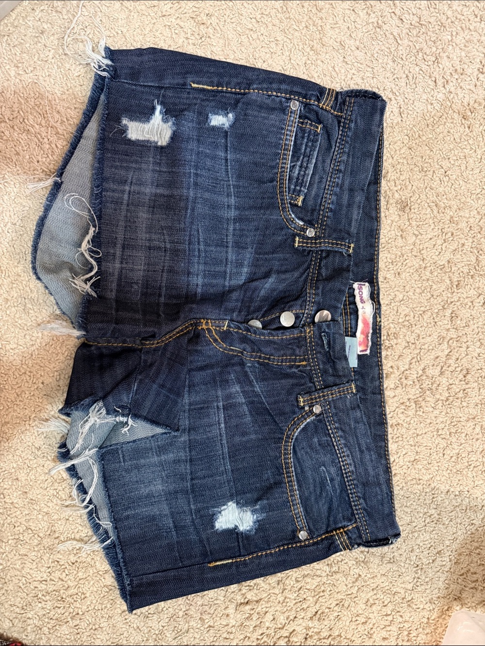 Frayed Hem Dark Blue Distressed Denim Jean Shorts